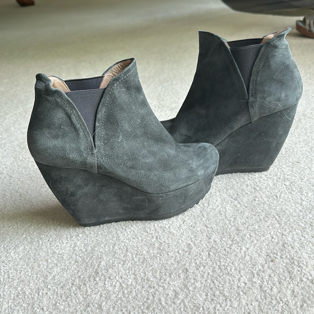 Grey suede wedge booties